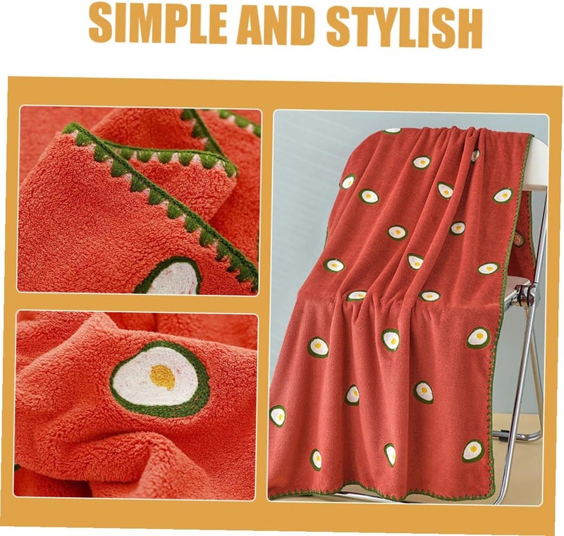 ABOOFAN Coral Fleece Bath Towel 140x70cm Red, Absorbent Long Body Towel Avocado Embroidery, Plush Fast-Drying Swimming Wrap for Bathroom, Shower, Spa Use - Image 3