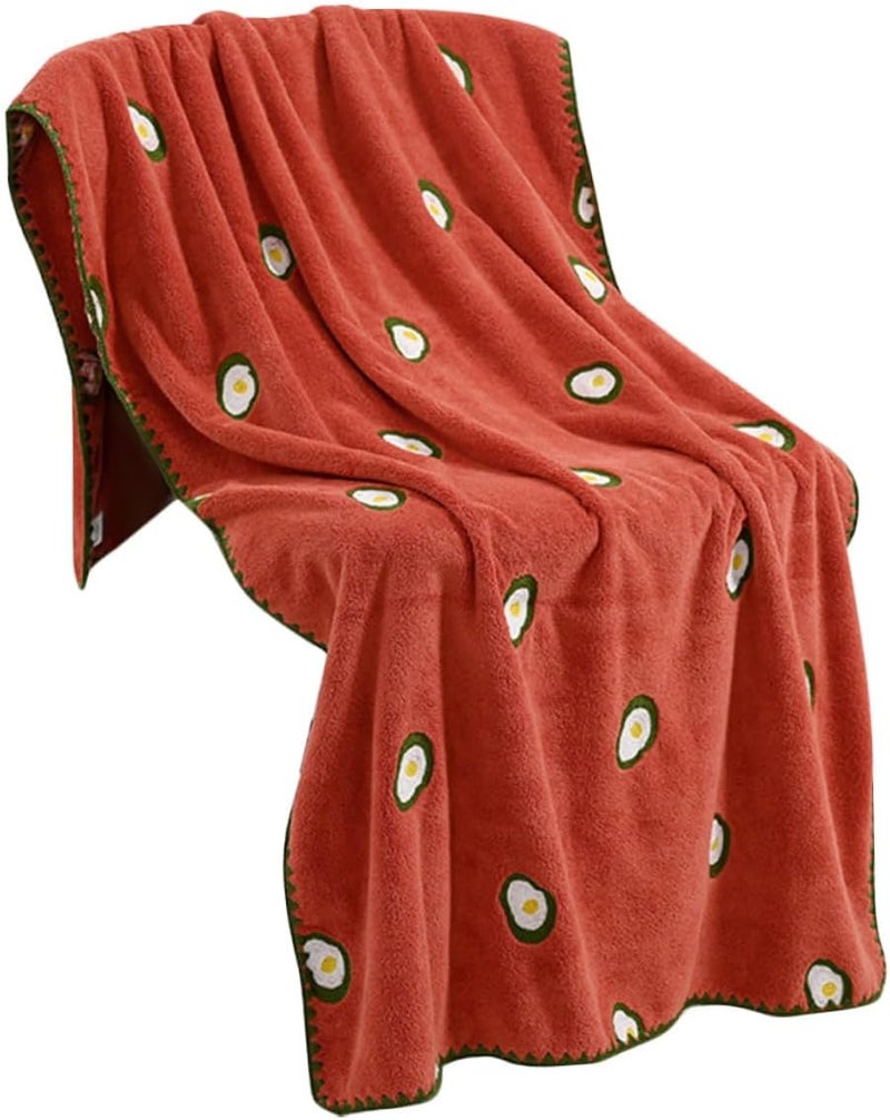 ABOOFAN Coral Fleece Bath Towel 140x70cm Red, Absorbent Long Body Towel Avocado Embroidery, Plush Fast-Drying Swimming Wrap for Bathroom, Shower, Spa Use - Image 1