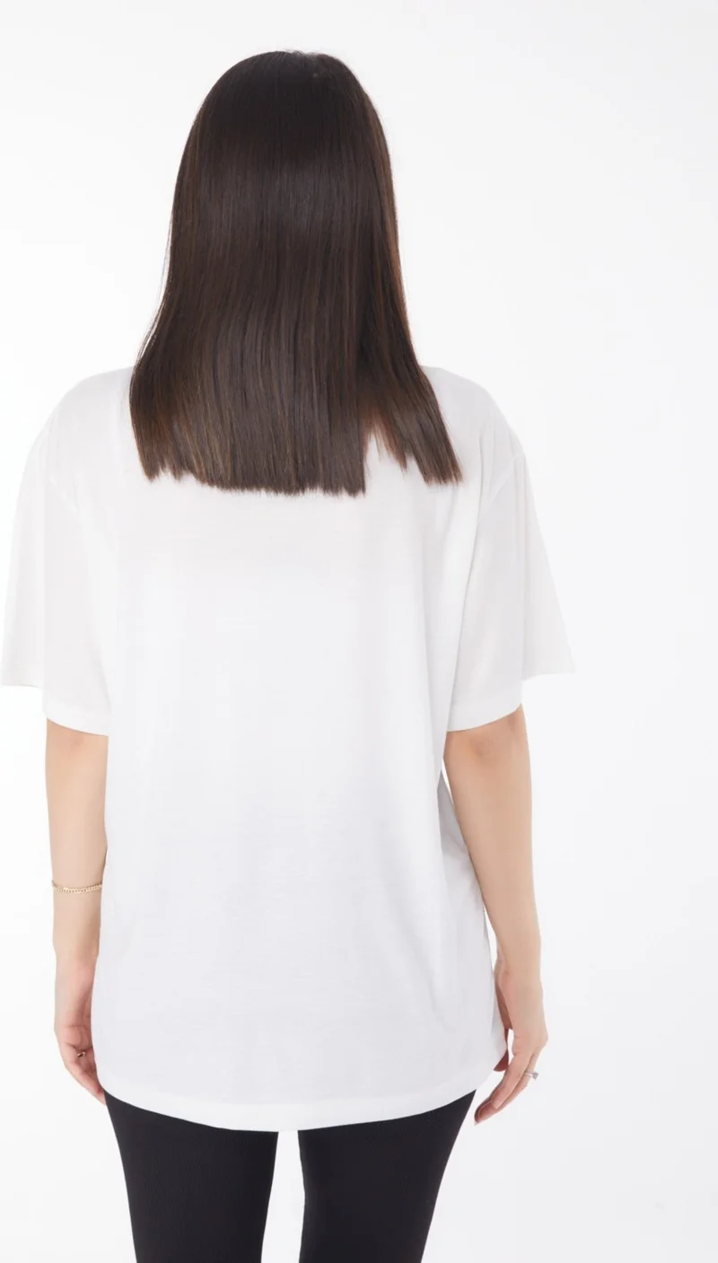 Tofisa Plain Crew Neck Women's Ecru Stoned T-Shirt - 25698