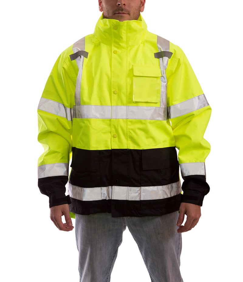 Tingley Icon J24122 High Visibility Jacket With Attached Hood, Extra-Large, Fluorescent Yellow-Green/Black - Image 1