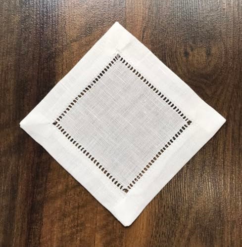 Minhcraft Ladder Hemstitch 100% White Linen Cocktail Napkins 4"x4" - A Dozen Cloth Napkin Coasters-Set of 12 Linen Beverage Party Cocktail Napkin - Image 4