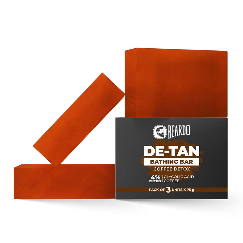 BEARDO Beardo DeTan Soap for Men 75g X 3 Tan Removal and Caffeine Face Body Soap Detan With Coffee 4 Glycolic Acid For Body Face Refreshing Fragrance For All Skin Types - Image 1