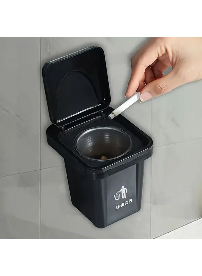 Green Wall Mounted Trash Can and Ashtray Set Stainless Steel Space Saving Square Design - Image 5