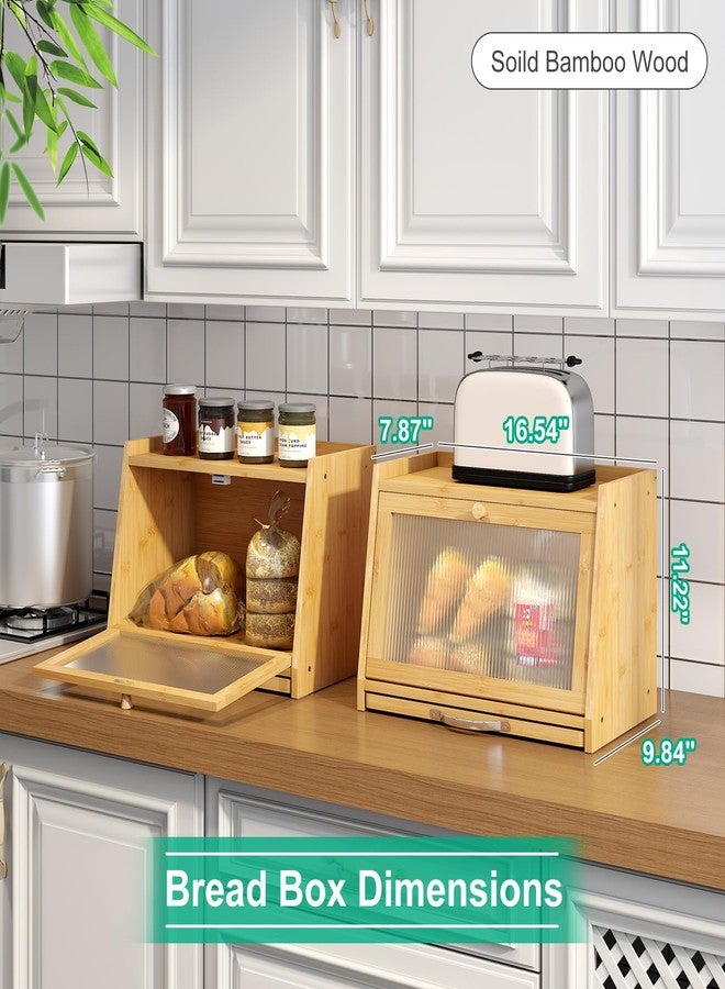 kiplant Bread Box with Cutting Board, Bamboo Bread Box for Kitchen Counter, Bread Storage Container with Wavy Arcylic Transparent Door (Natural) - Image 3