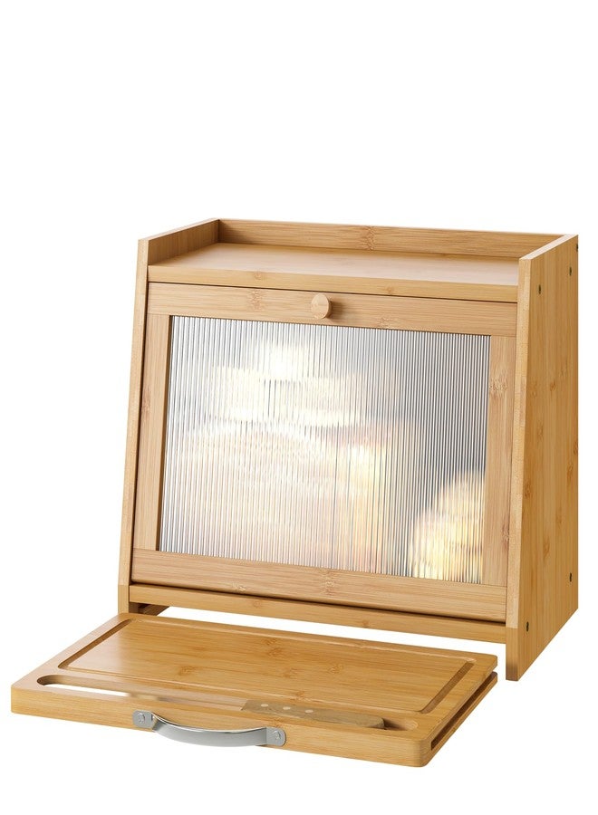kiplant Bread Box with Cutting Board, Bamboo Bread Box for Kitchen Counter, Bread Storage Container with Wavy Arcylic Transparent Door (Natural) - Image 1