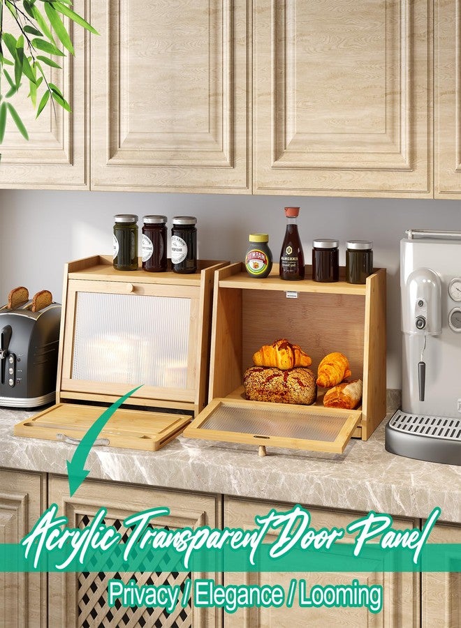 kiplant Bread Box with Cutting Board, Bamboo Bread Box for Kitchen Counter, Bread Storage Container with Wavy Arcylic Transparent Door (Natural) - Image 4
