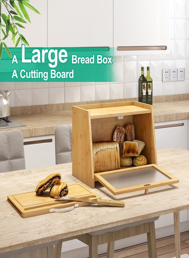 kiplant Bread Box with Cutting Board, Bamboo Bread Box for Kitchen Counter, Bread Storage Container with Wavy Arcylic Transparent Door (Natural) - Image 2