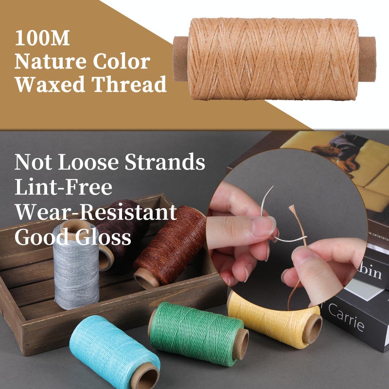 DIUDUS Waxed Thread, Heavy Duty Leather Needles - Professional Leather Sewing Thread for Hand Sewing, Craft Repair, Shoes, Bags, Sofa (Nature Color) - Image 3