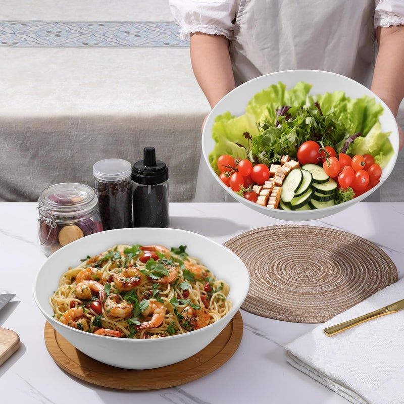 ZAROCRUS Melamine Serving Bowl 2 Pack 12 inch Fruit Salad Bowls 130 Oz Pasta Bowls Set of 2 Large White Serving DisheMixing bowl for Entertaining BreakResistant Melamine Bowl - Image 2