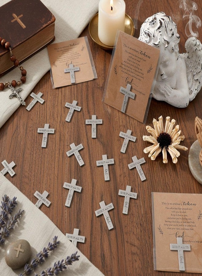 Landical 50set Mothers Day Christian Party Favor Pocket Prayer Coin Gift Give It All to God Token Double Sided Engraving Religious Prayer Pocket with Scripture Card for Coworker Church Funeral (Cross) - Image 5
