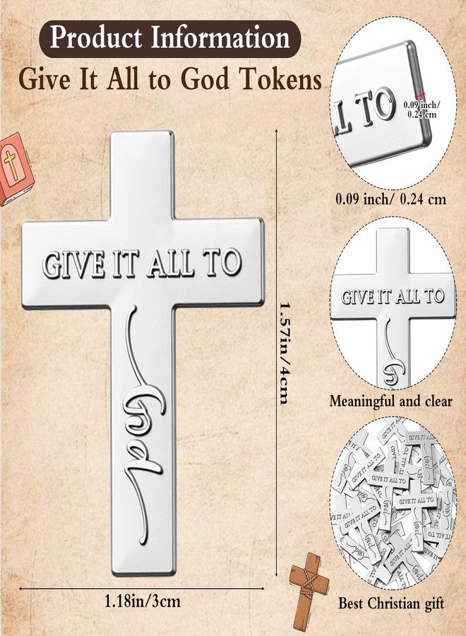 Landical 50set Mothers Day Christian Party Favor Pocket Prayer Coin Gift Give It All to God Token Double Sided Engraving Religious Prayer Pocket with Scripture Card for Coworker Church Funeral (Cross) - Image 2