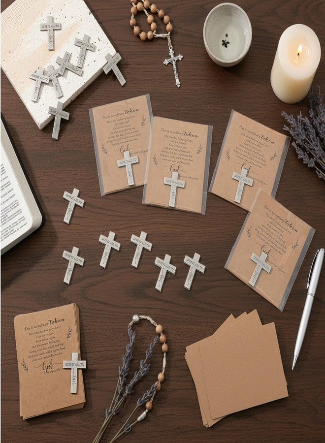 Landical 50set Mothers Day Christian Party Favor Pocket Prayer Coin Gift Give It All to God Token Double Sided Engraving Religious Prayer Pocket with Scripture Card for Coworker Church Funeral (Cross) - Image 4