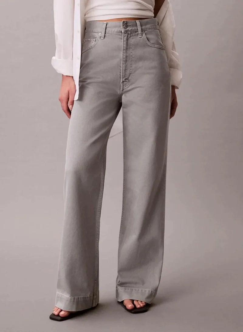 Calvin Klein SOFT GREY Super High Rise Wide Leg Jeans for Women | Best Price UAE