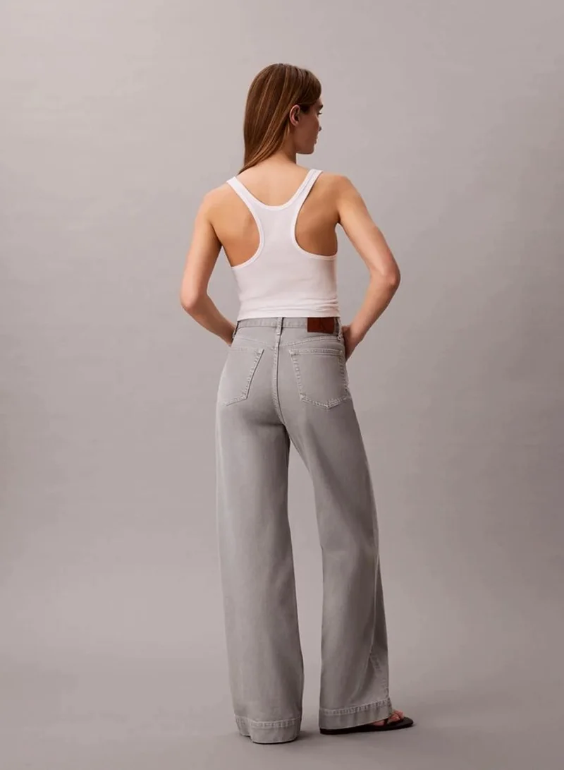 Calvin Klein SOFT GREY Super High Rise Wide Leg Jeans for Women | Best Price UAE