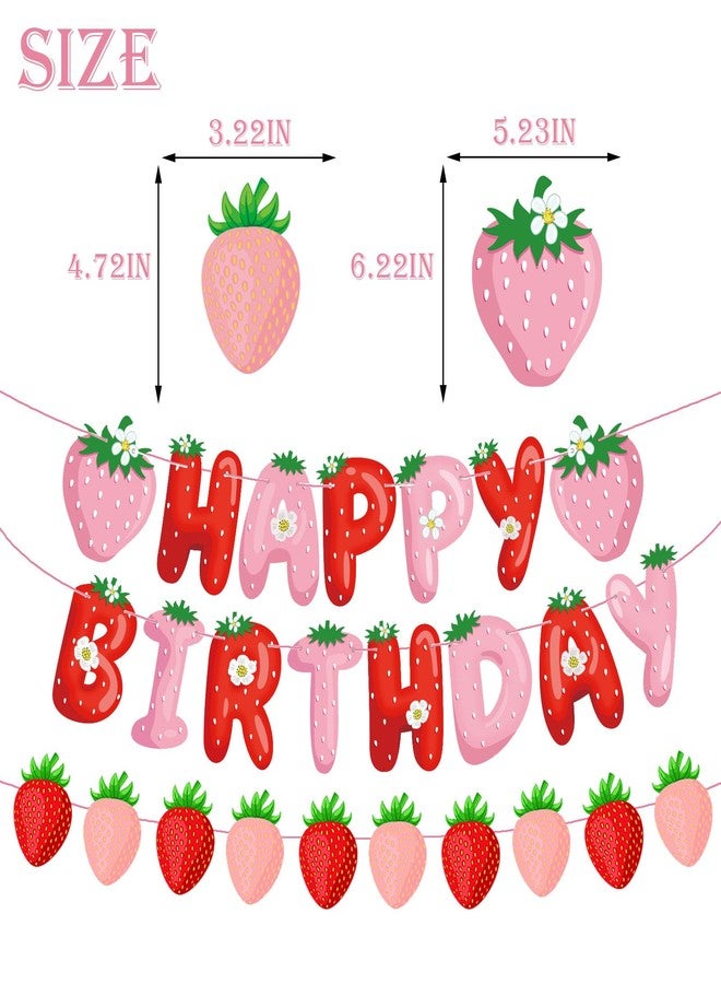 Chictry Strawberry Happy Birthday Banners Fruit Berry Theme Hanging Decorations for Wedding Baby Shower Girls Party Supplies - Image 3
