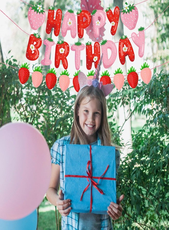 Chictry Strawberry Happy Birthday Banners Fruit Berry Theme Hanging Decorations for Wedding Baby Shower Girls Party Supplies - Image 4