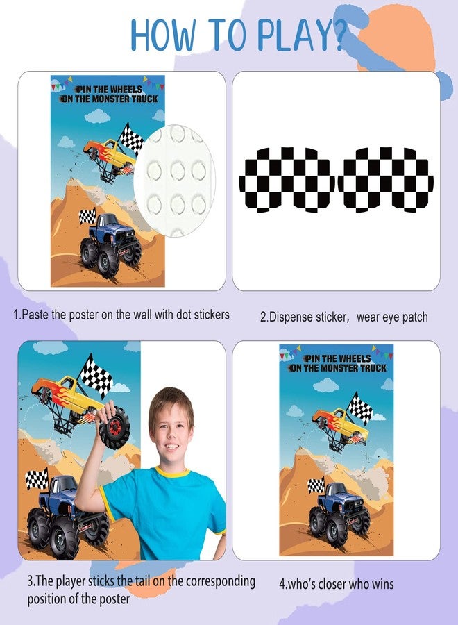 ASTARON Pin The Tail Games Pin The Wheels on The Truck Party Game with 30 Tyres Stickers for Car Theme Birthday Party Supplies, Boys Party Baby Shower Background Christmas Party Gifts Favors - Image 3