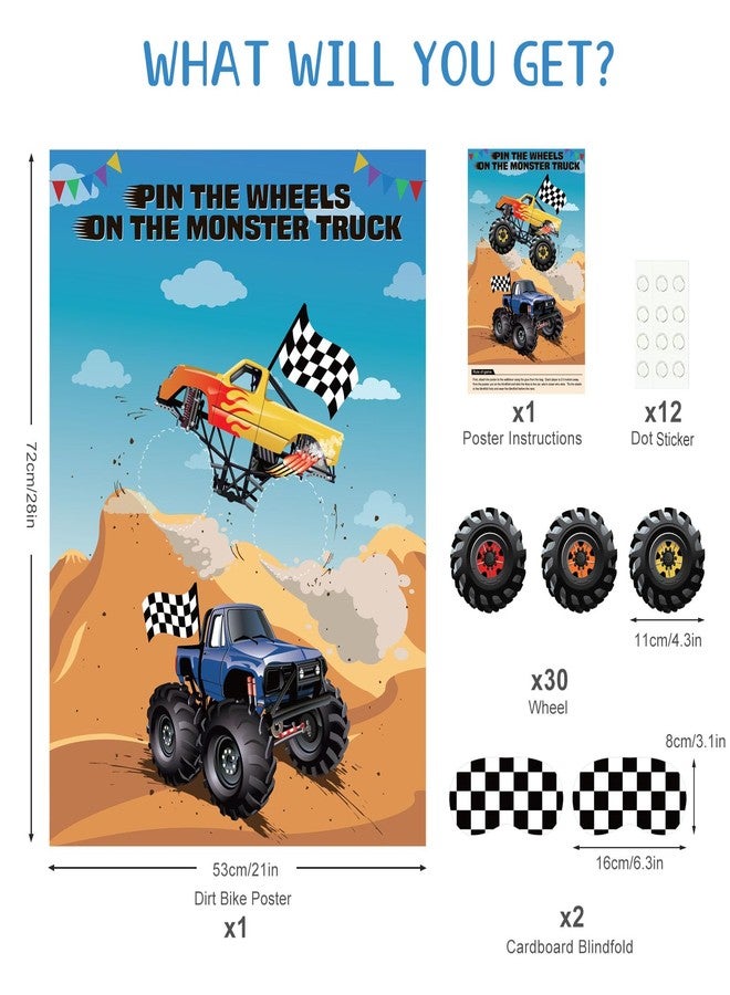 ASTARON Pin The Tail Games Pin The Wheels on The Truck Party Game with 30 Tyres Stickers for Car Theme Birthday Party Supplies, Boys Party Baby Shower Background Christmas Party Gifts Favors - Image 2