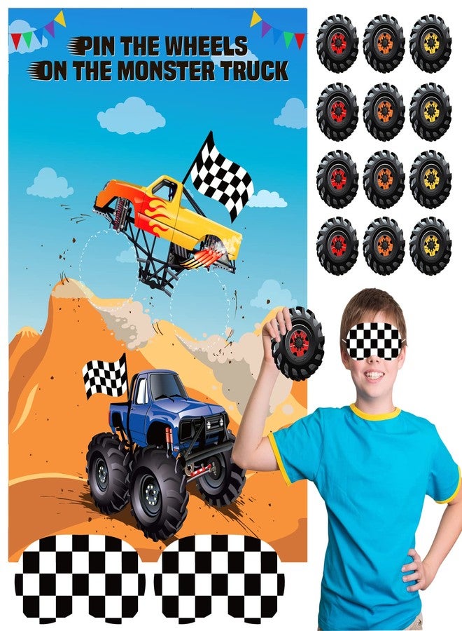 ASTARON Pin The Tail Games Pin The Wheels on The Truck Party Game with 30 Tyres Stickers for Car Theme Birthday Party Supplies, Boys Party Baby Shower Background Christmas Party Gifts Favors - Image 1