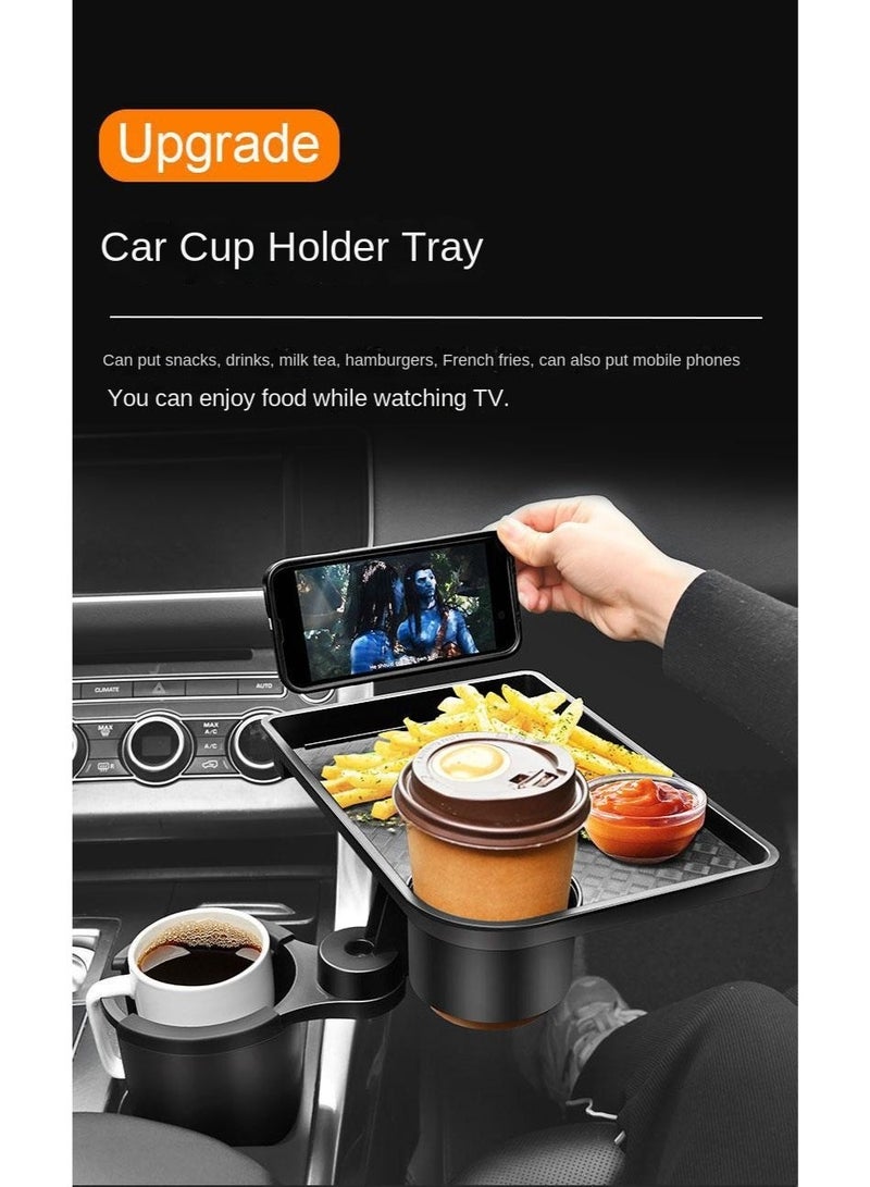 This Hill Cup Holder Tray for Car, 2 in 1 Detachable Car Food Table Tray with Solid Base & Phone Slot,Car Cup Holder Expander with 360°Rotation Tray for Travel Road Essentials - Image 1