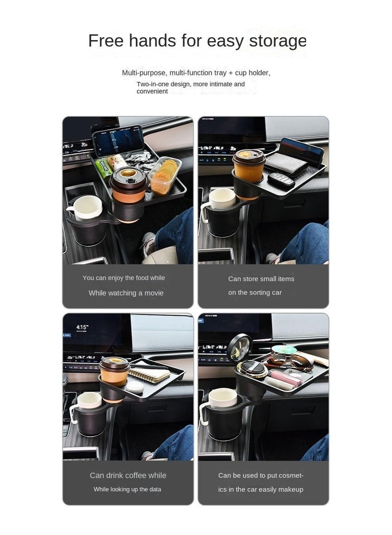 This Hill Cup Holder Tray for Car, 2 in 1 Detachable Car Food Table Tray with Solid Base & Phone Slot,Car Cup Holder Expander with 360°Rotation Tray for Travel Road Essentials - Image 4