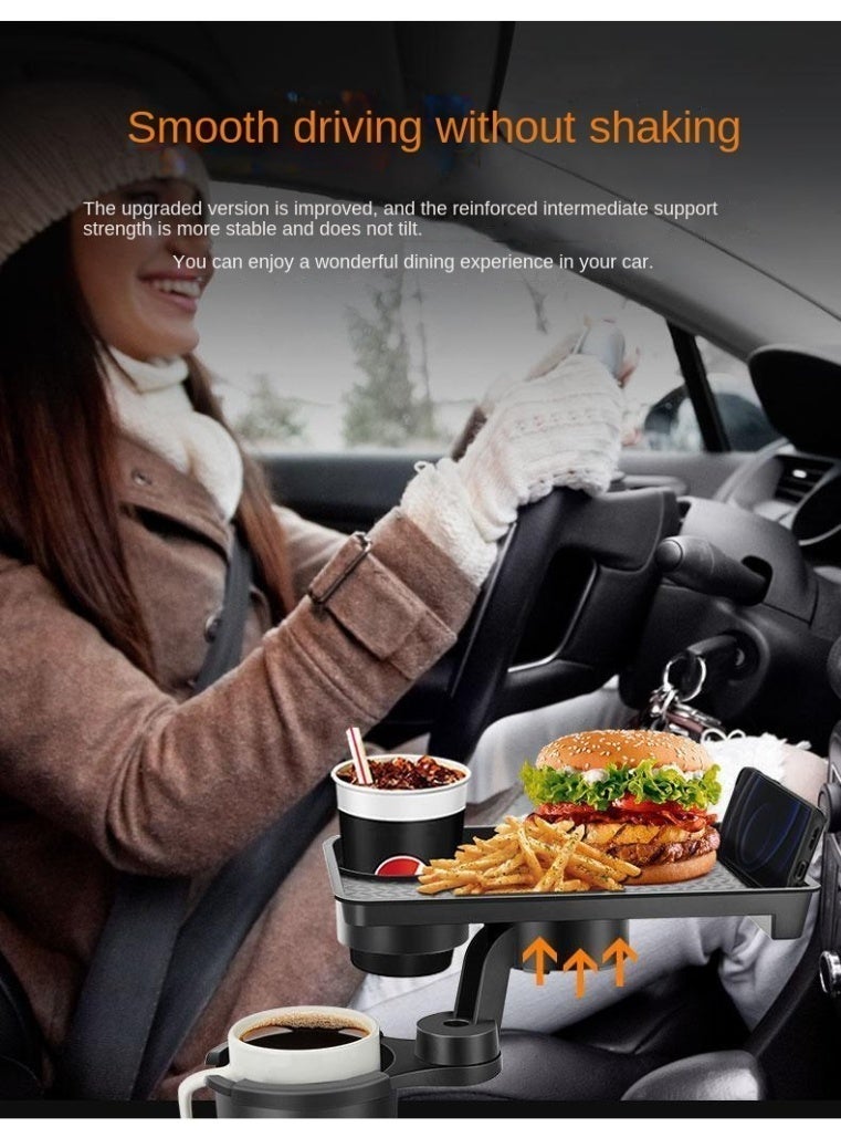 360° Rotatable Multifunctional Car Tray & Car Table with Cup Holder - Expandable Organizer for Eating, Working, Snacks - Image 3