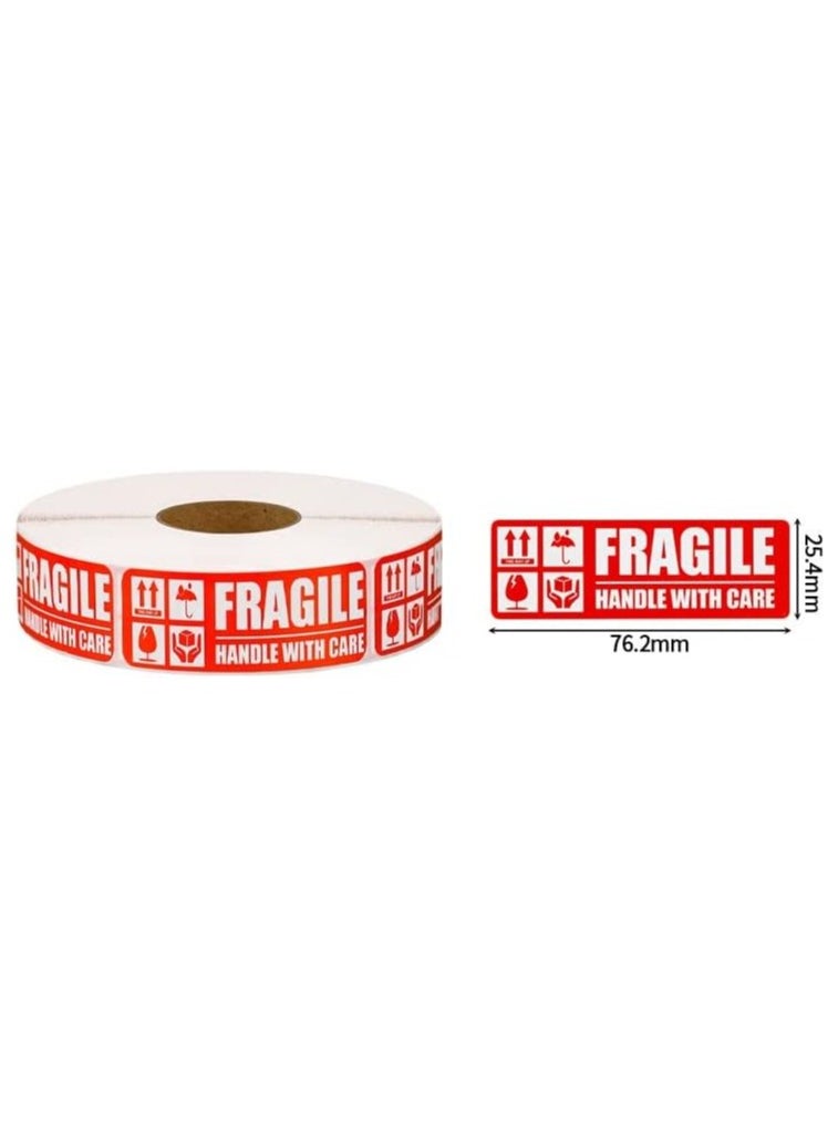 1000pcs Fragile Stickers (3 x 1 inch) Self Adhesive, Small Handle With Care Warning Labels for Shipping and Moving (1 Roll)