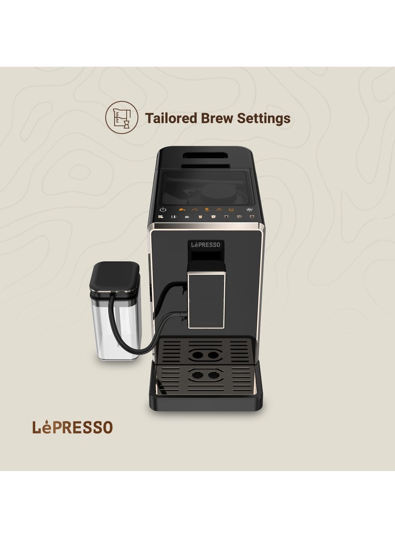 LePRESSO Perfetto Automatic Espresso Coffee Machine with Milk Frothing System and Adjustable Grinder/ 1.5L Water Tank Capacity & 20 Bar pressure Coffee Maker / Multiple Brewing Options / Hot Water Dispenser / Automatic Cleaning Cycle - Black - Image 5
