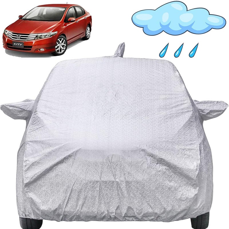 Autofact City Ivtech Waterproof Car Cover with Mirror & Antenna Pockets, Shinning Silver Design, Non Woven Fabric,Triple Stitched, Compatible with Honda City Ivtech Car Cover (2009 to 2013), Car Accessories - Image 1