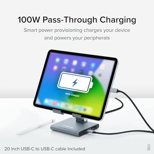 Plugable 8-in-1 USB C Hub for iPad with Stand, 100W Pass-Through Charging, USB C Docking Station for iPad, 1x HDMI, 2X USB, Audio, SD, Driverless, Compatible with Windows, iPadOS, Phones, Tablets - Image 4