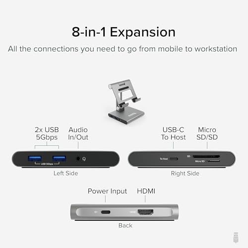 Plugable 8-in-1 USB C Hub for iPad with Stand, 100W Pass-Through Charging, USB C Docking Station for iPad, 1x HDMI, 2X USB, Audio, SD, Driverless, Compatible with Windows, iPadOS, Phones, Tablets - Image 3