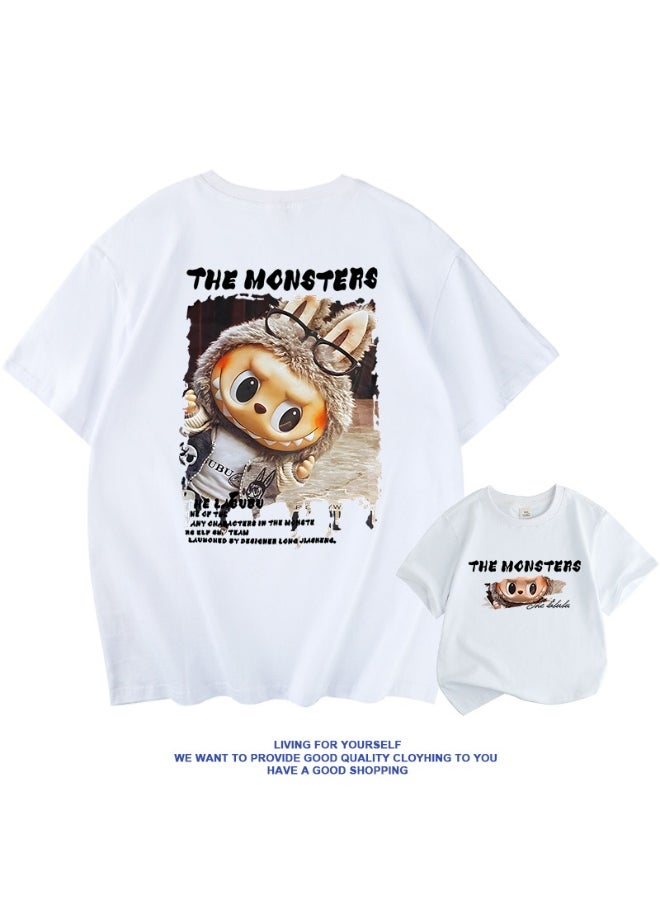 LABUBU Labubu Cartoon Casual T-Shirt - Unisex Short Sleeve Cotton Top for Couples, Cute and Versatile 