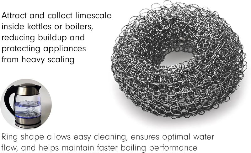 Tredoni 2 Reusable Limescale Remover Ring 0.8x1.6 - Boiler/Kettle Furring Descaler Stainless Steel Mesh 2x4cm (2) - Image 3