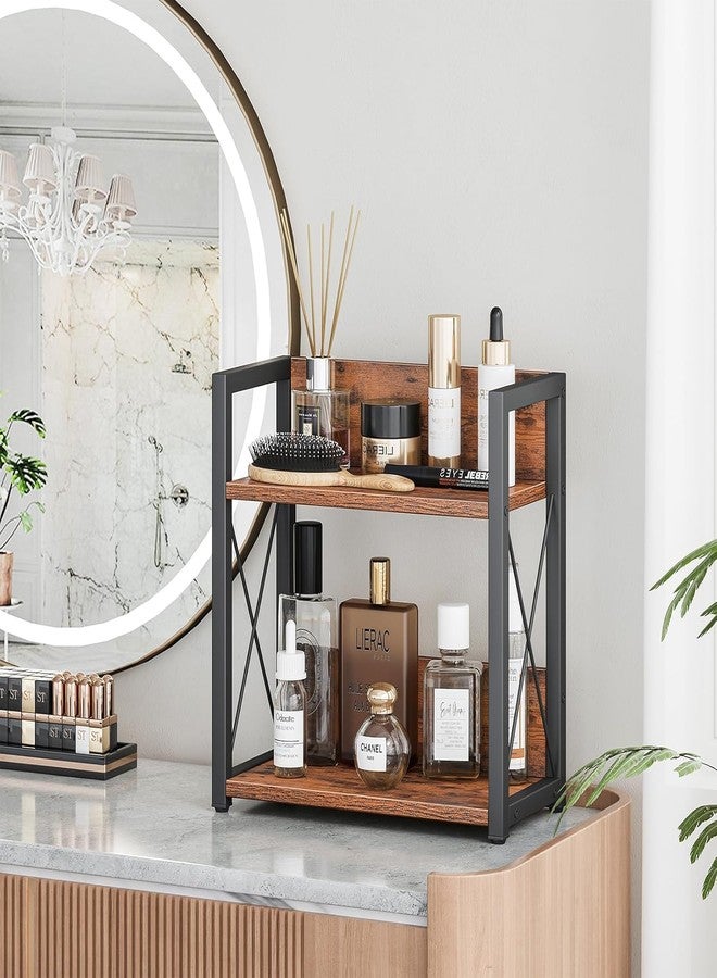 Shoper cart رف منظم للمطبخ على شكل عربة تسوق، منظم توابل من طبقتين، بني ريفي وأسود، 30 سم × 15.7 سم × 26.4 سم، رف تخزين لسطح المطبخ بإطار معدني - Image 3