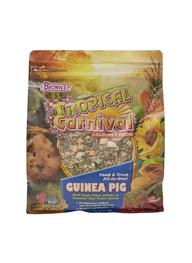 BROWN'S Tropical Carnival Gourmet Guinea Pig Food - Vitamin-Fortified, High-Fiber Alfalfa & Timothy Hay Blend, 5 Pounds, with Probiotics, Stabilized Vitamin C & Zoo-Vital Biscuits - Image 1