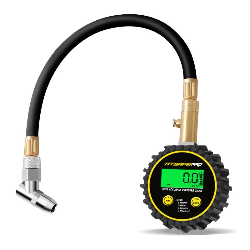 Generic Digital Tyre Pressure Gauge 200 PSI,ATsafepro Car Tyre Pressure Gauge with Flexible Hose and Backlight LCD Display,Digital Pressure Gauge Certified ANSI B40.1 Accurate for Car, Truck, SUV, Motorcycle - Image 1