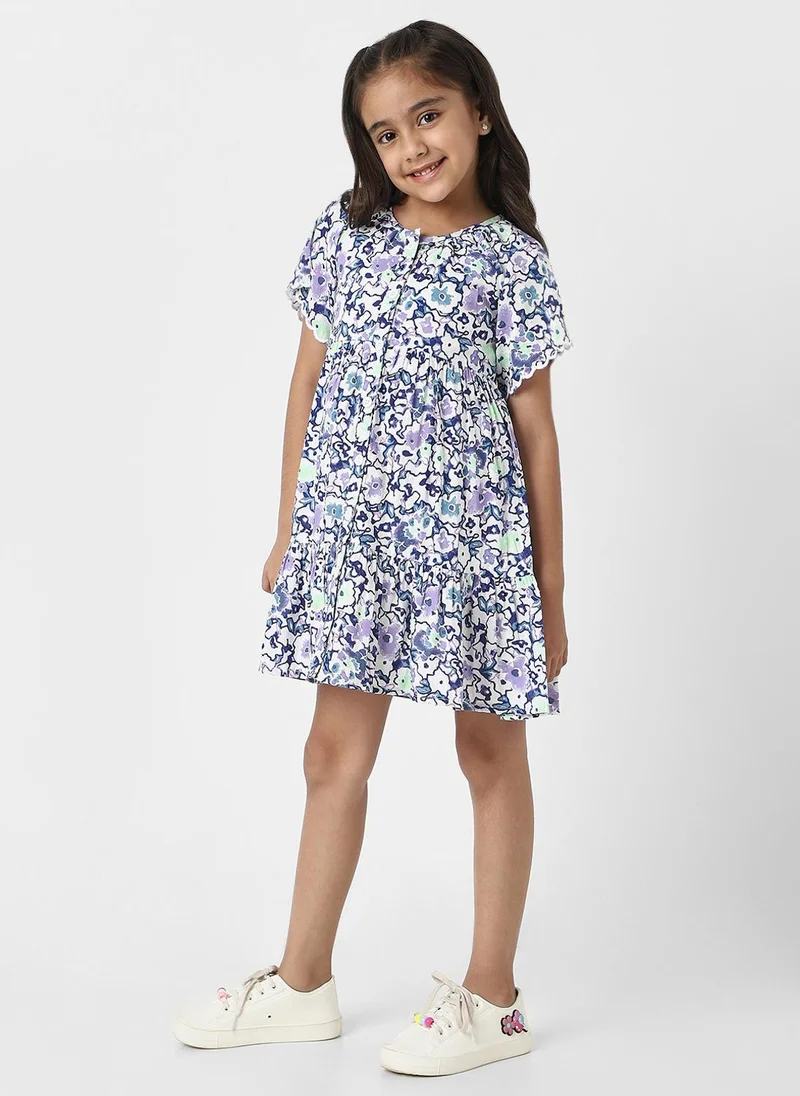 Nautinati Nautinati Girls’ Purple Rayon Cotton Floral Dress