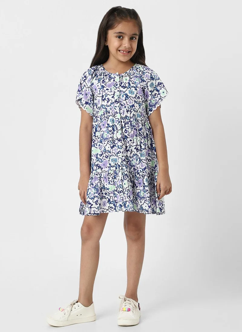 نوتيناتي Nautinati Girls’ Purple Rayon Cotton Floral Dress