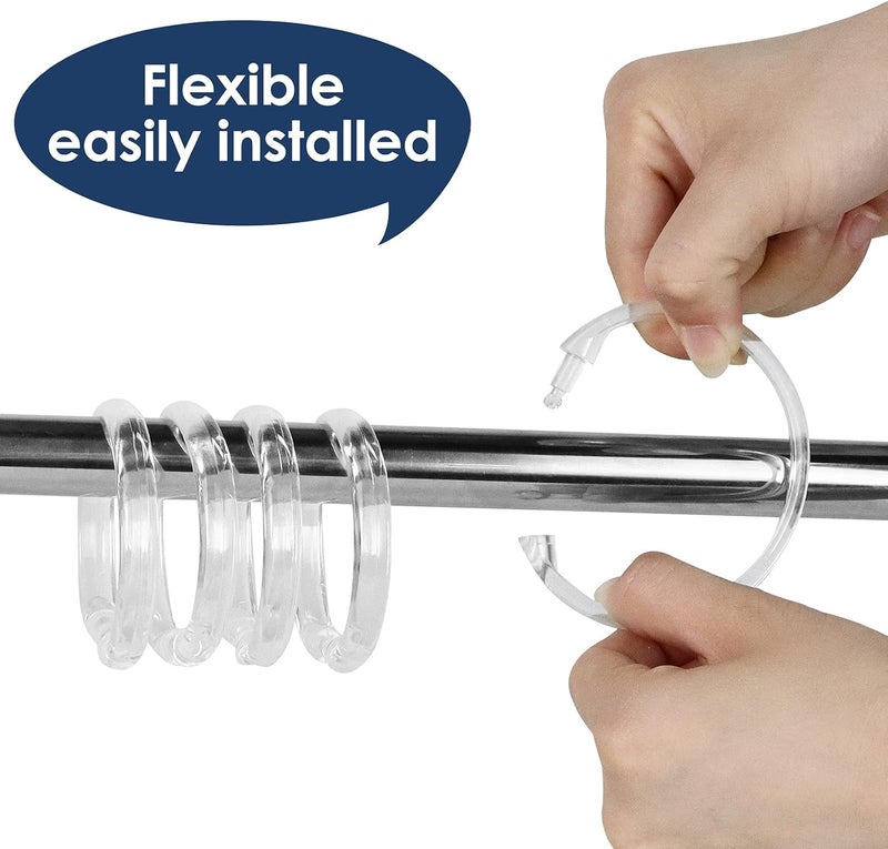 Qulable Clear Plastic Shower Curtain Rings, 12 PCS Circular Plastic Shower Curtain Hooks for Bathroom Shower Curtain Rod, Clear Shower Hooks for Shower Curtain, O Shaped Shower Rings for Curtain - Image 3