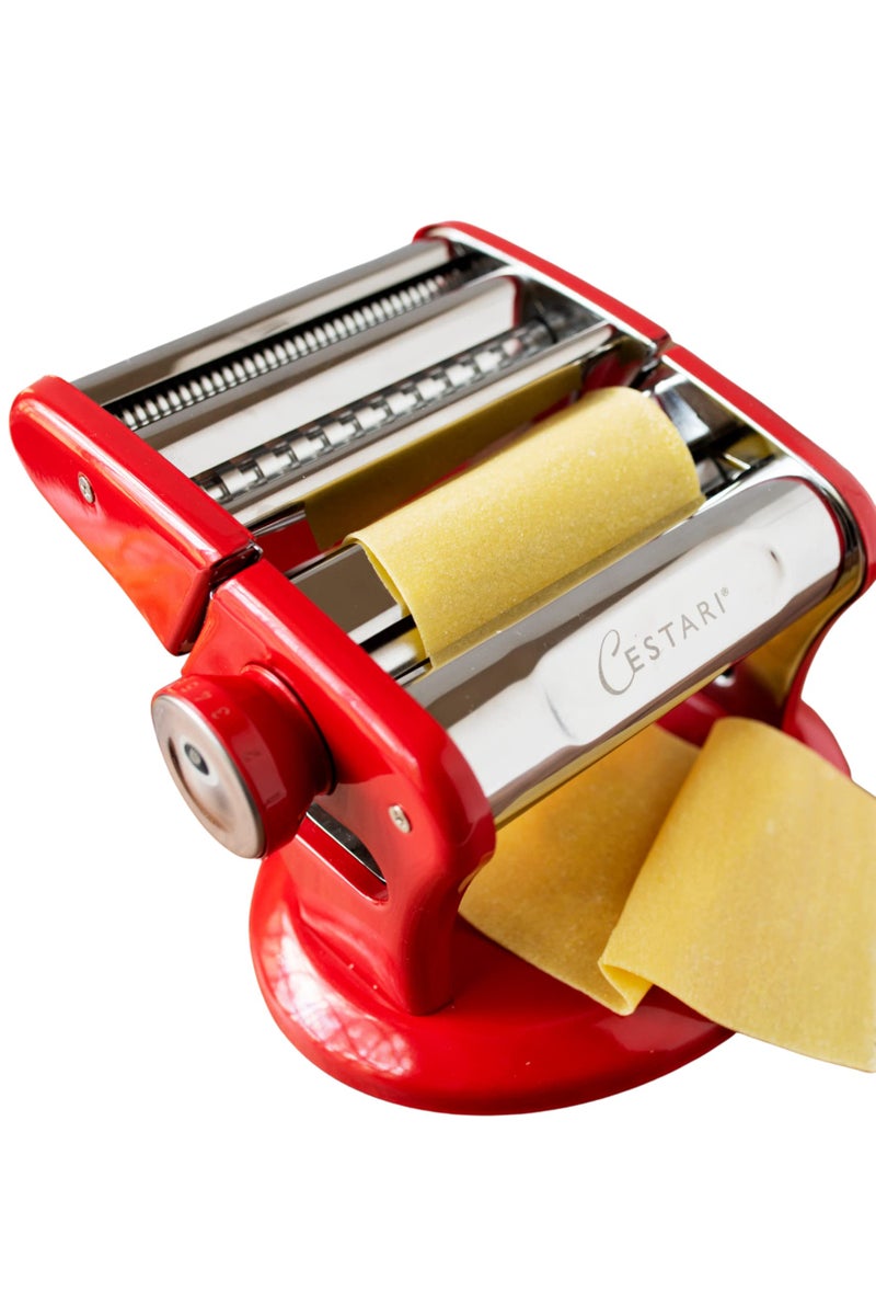 Cestari Cestari Ultimate Pasta Machine  Unique Patented Suction Base for NoSlip Use of Stainless Steel Pasta Roller Machine  150 mm  Includes Pasta Cutter Hand Crank and Recipes 
