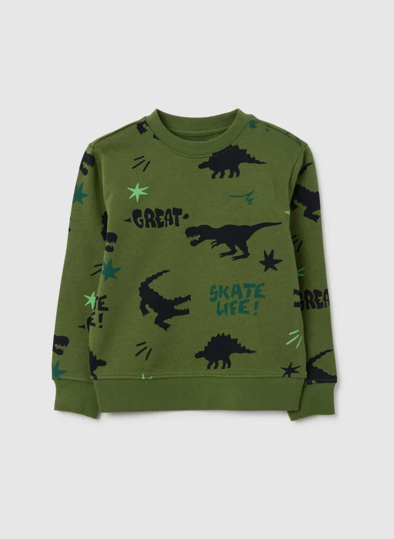 او في اس GREEN REGULAR FIT PURE COTTON KIDS SWEATSHIRT