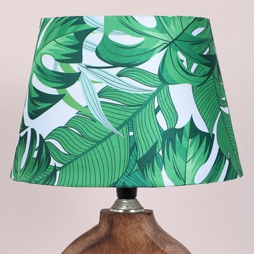 tu casa Wooden Table Lamp with Palm Leaf Printed Satin Shade | Modern Bedside & Night Lamp for Bedroom, Living Room, Home Décor & Gifting - Image 4