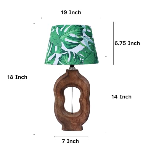tu casa Wooden Table Lamp with Palm Leaf Printed Satin Shade | Modern Bedside & Night Lamp for Bedroom, Living Room, Home Décor & Gifting - Image 5