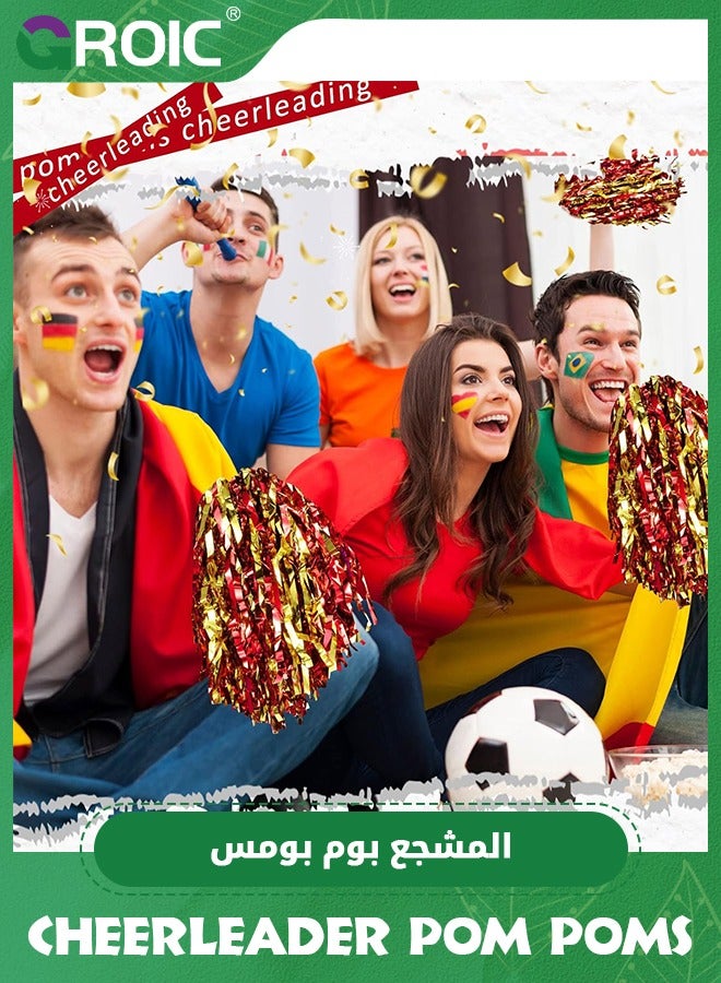 GROIC 12 Pack Pom Poms Cheerleading Cheerleader Pom Poms Spirited Cheer Pom Poms Cheerleader Pom Poms Baton Handle Metallic Foil Fun Pom Poms for Sports Team Party Dance Cheering, Red and Gold - Image 4