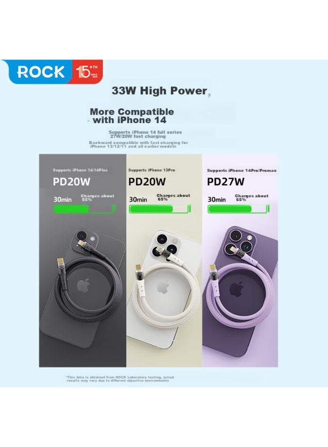 Rock Apple Charging Cable, Data Cable, Fast Charging Pd33w, Type-c To Lightning, For Ipad Tablet, Iphone 14 Plus/13 Pro Max/12/11, 1.2 Meters, Black - Image 2