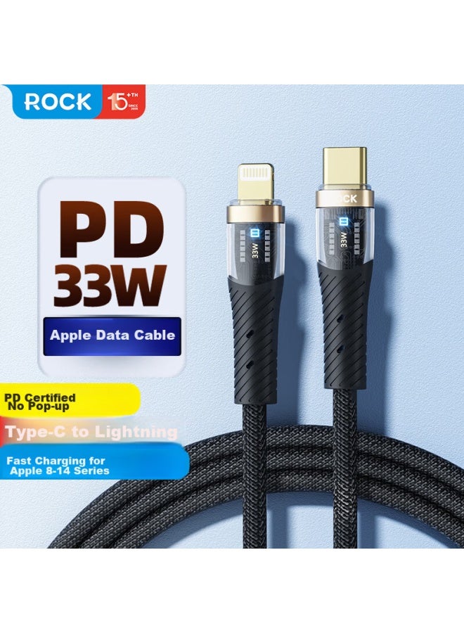 Rock Apple Charging Cable, Data Cable, Fast Charging Pd33w, Type-c To Lightning, For Ipad Tablet, Iphone 14 Plus/13 Pro Max/12/11, 1.2 Meters, Black - Image 1