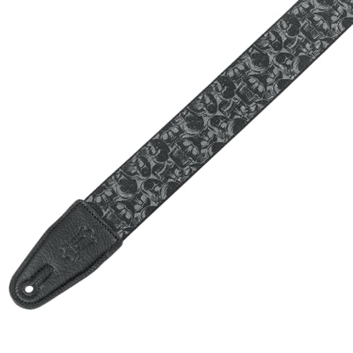 Levy's Leathers 2" Wide Polyester Guitar Strap with Genuine Leather Ends; Black & Grey Skulls Motif (MPD2-111) - Image 2