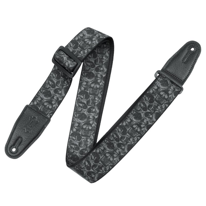 Levy's Leathers 2" Wide Polyester Guitar Strap with Genuine Leather Ends; Black & Grey Skulls Motif (MPD2-111) - Image 5