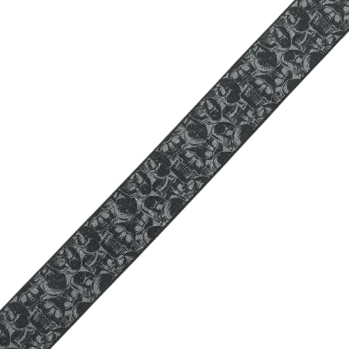 Levy's Leathers 2" Wide Polyester Guitar Strap with Genuine Leather Ends; Black & Grey Skulls Motif (MPD2-111) - Image 3