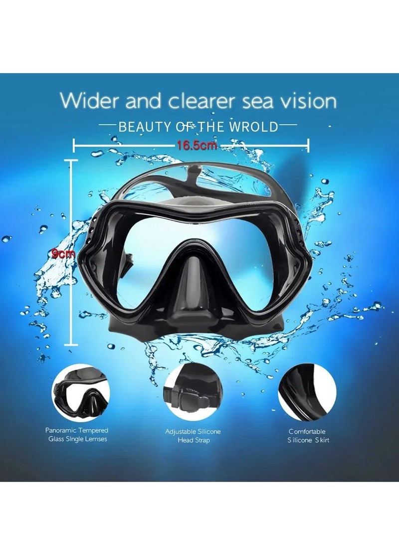 Dry Snorkel Set Diving Mask For Adults Tempered Glass Professional Panoramic Snorkeling Gear Swimming Training Snorkel Kit